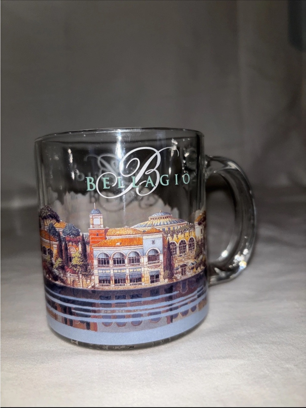 Vintage Bellagio Village Clear Glass Mugs Las Vegas Casino